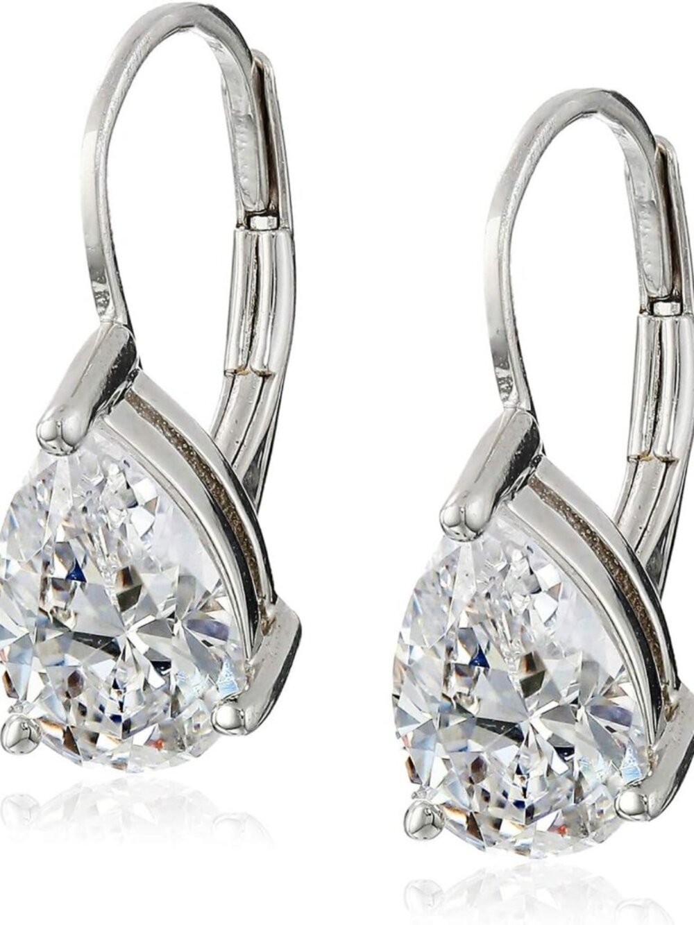 Elegant Pear Cut Cubic Zirconia Leverback Earrings in Silver or Gold Plated